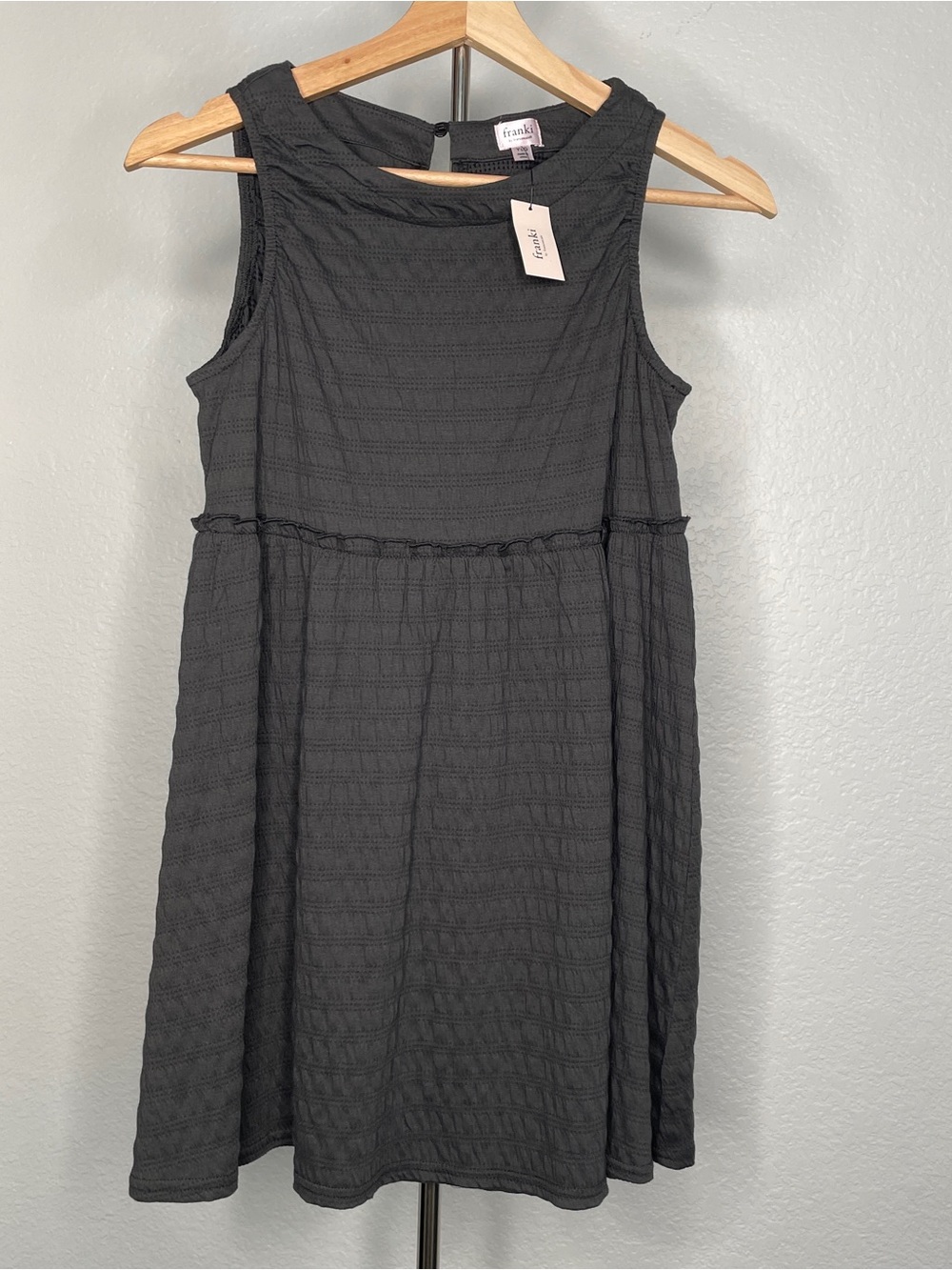 Hello Franki by Francesca's Babydoll Knit Dress Youth L Dark Gray Textured NWT
